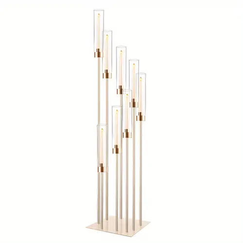 an 8 golden candle holder wedding table centerpieces measuring 45 3 inches with transparent acrylic lampshades suitable for suitable for taper candles ideal for halloween and christmas decorations