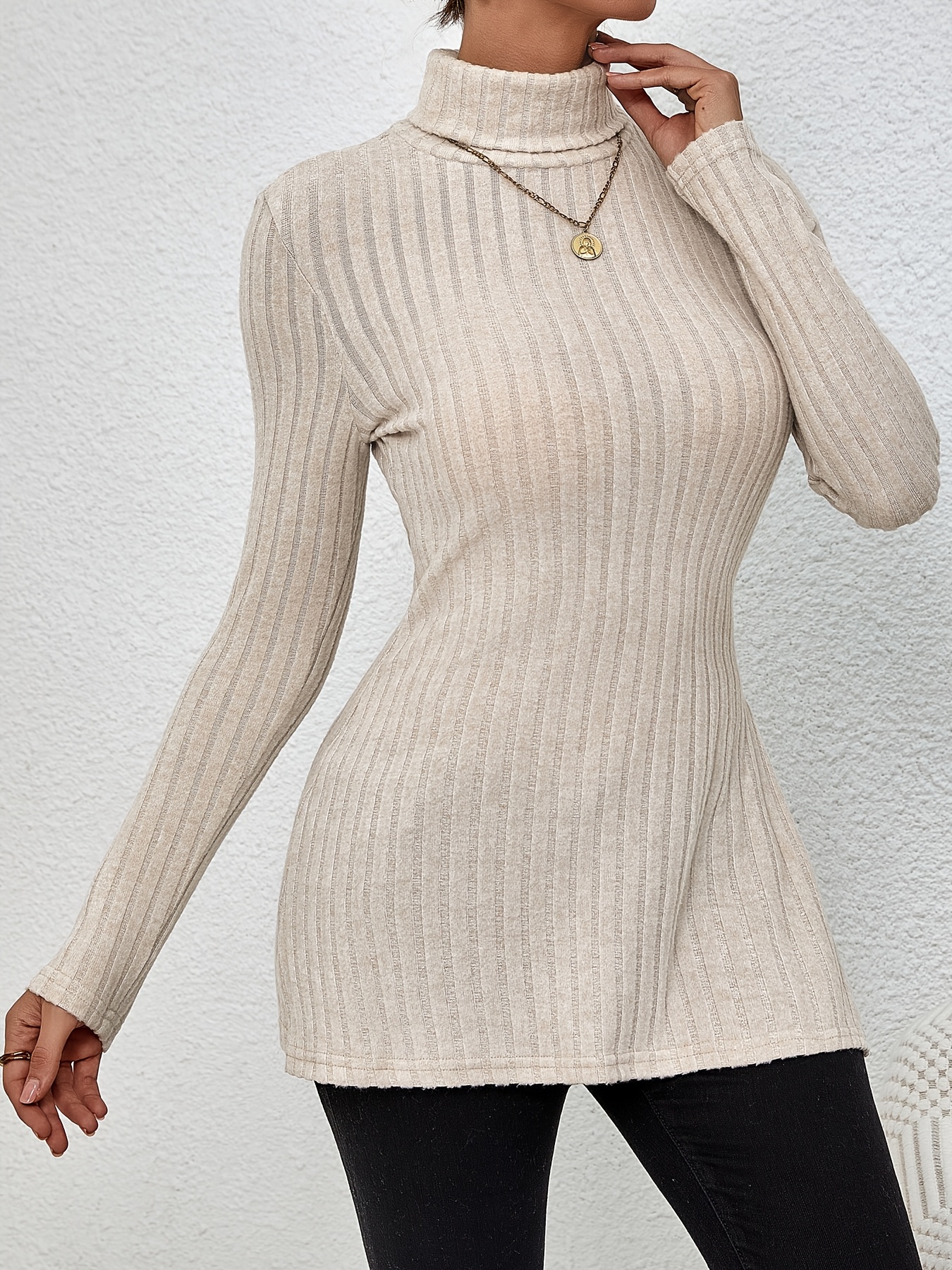 t shirt fendu à col roulé haut décontracté à manches Temu