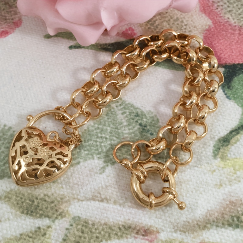 TEMU 925 925 Silvery Heart-shaped Box Bracelet/18k Golden Plated Golden-plated, High-quality Anti-allergic Bracelet, Adjustable Length 16-24cm, Gift