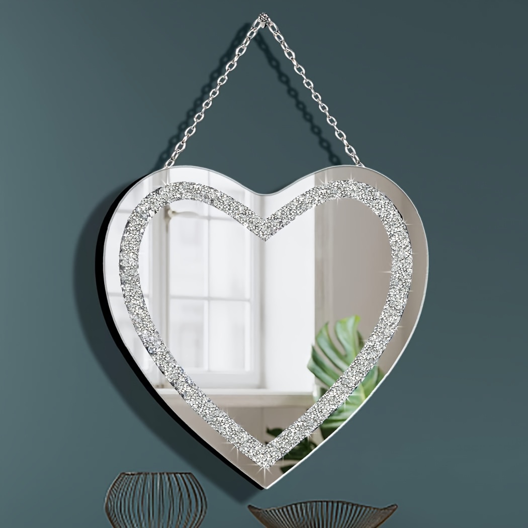 Chic Heart-shaped Mirror With Stainless Steel Chain - Frameless Glass Wall Decor, 12x12 Inches