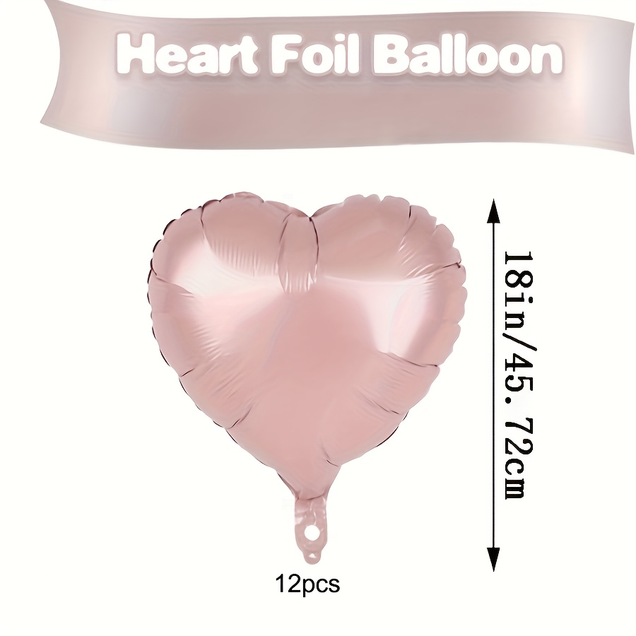 Image of 12pcs 18-inch Pink Heart Aluminum Foil Balloons Set, Camping Theme Party Decorations, Graduation Bridal Shower Gift, Wedding Birthday Party Supplies