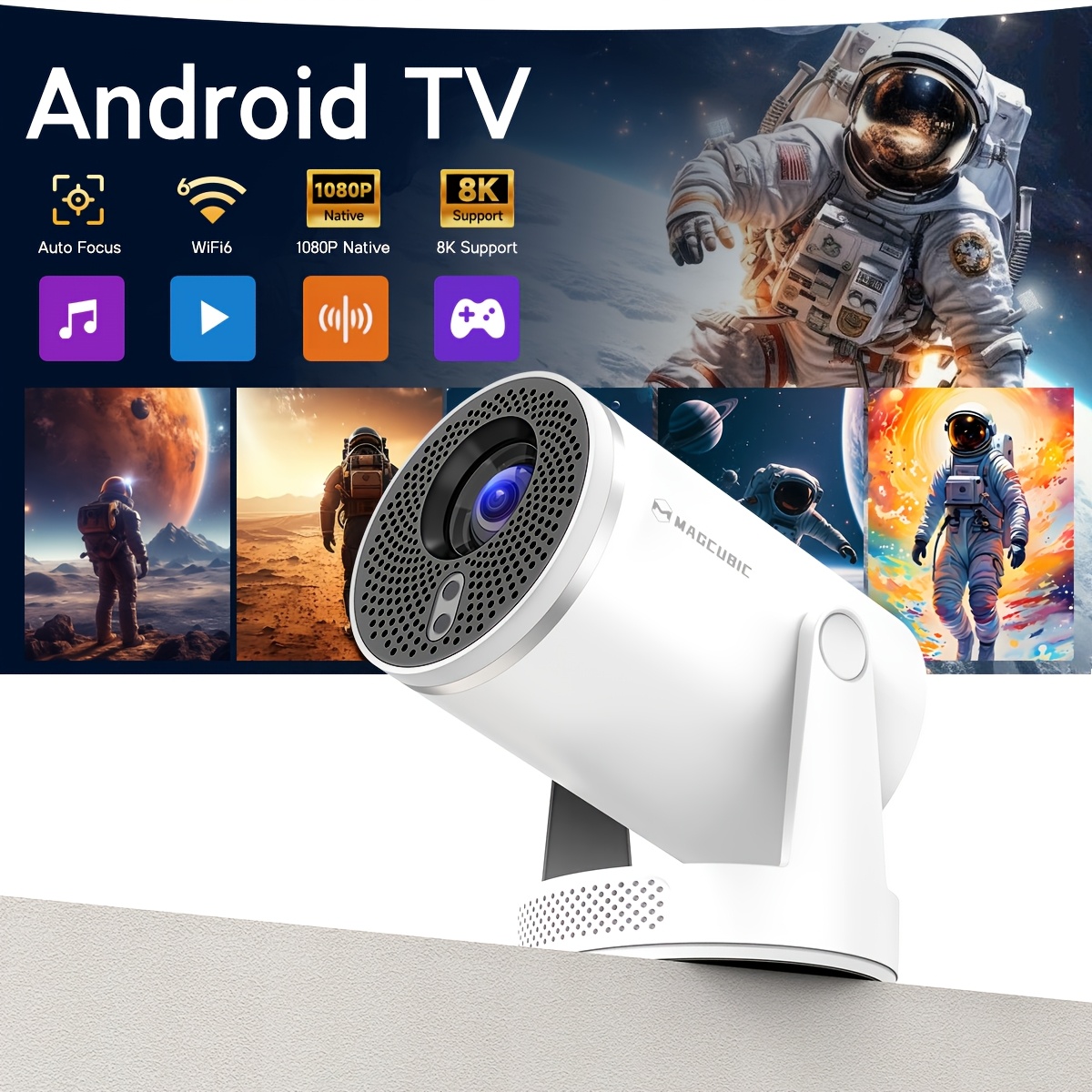 Image of Magcubic 2026 New Upgrade Hy320pro Smart Projector, Local 1080p Full Hd With 8k , 450ansi, 1.0:1 Short Throw Ratio, H726, Wifi 6, Bt5.4, 180° Rotatable Projector