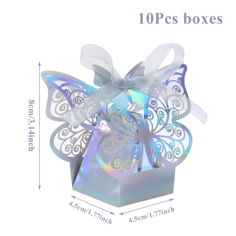 Image of 10pcs Iridescent Hollow-out Gift Boxes - Elegant Party Decor For Birthdays, Baby Showers, Weddings & Bridal Parties, Pastel Rainbow Design With Ribbon Accents, Birthday Decorations