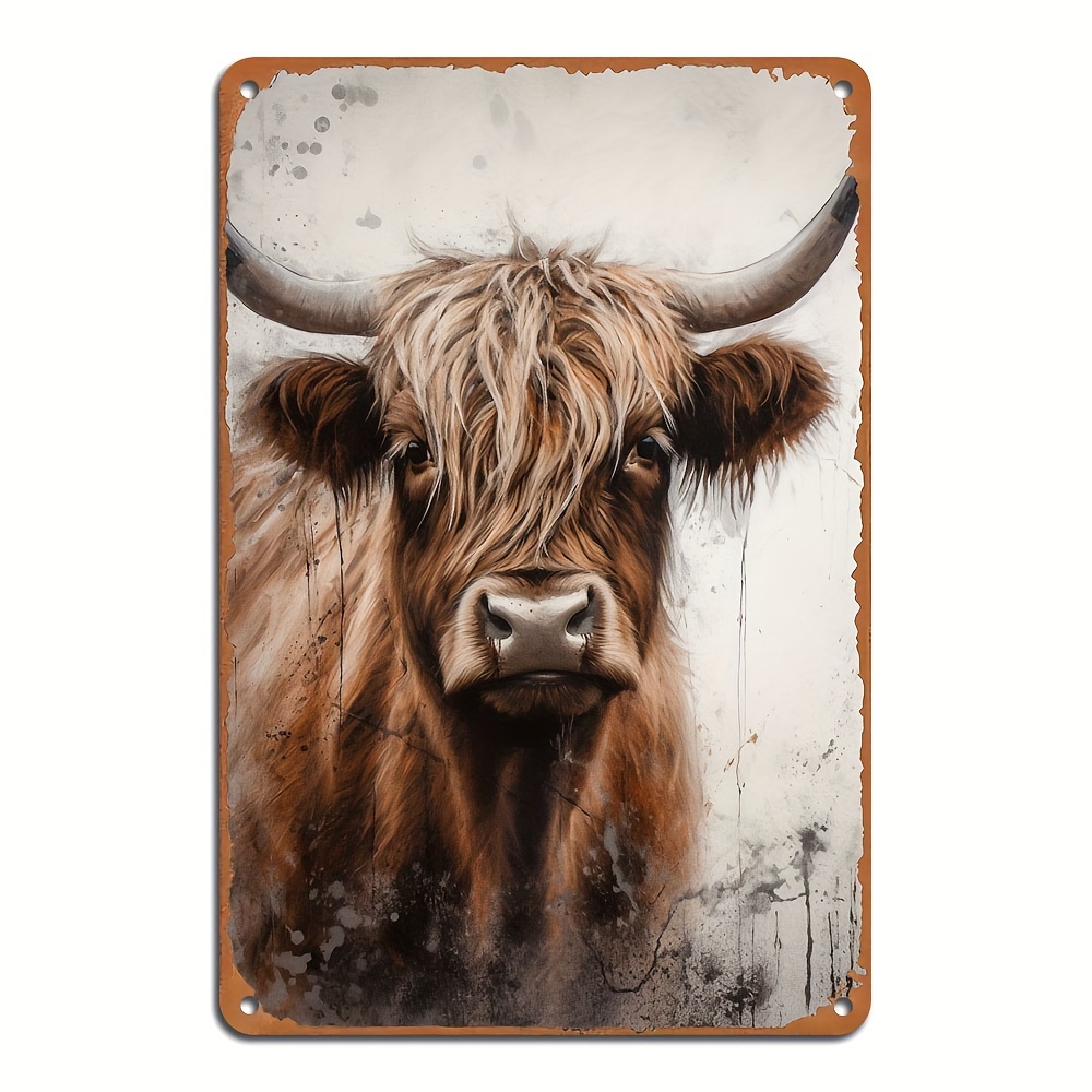 

Vintage Highland Cow Metal Sign - Reusable Aluminum Decor For Home, Bars & Cafes, 8x12 Inches - Rustic Farmhouse Style Tin Poster