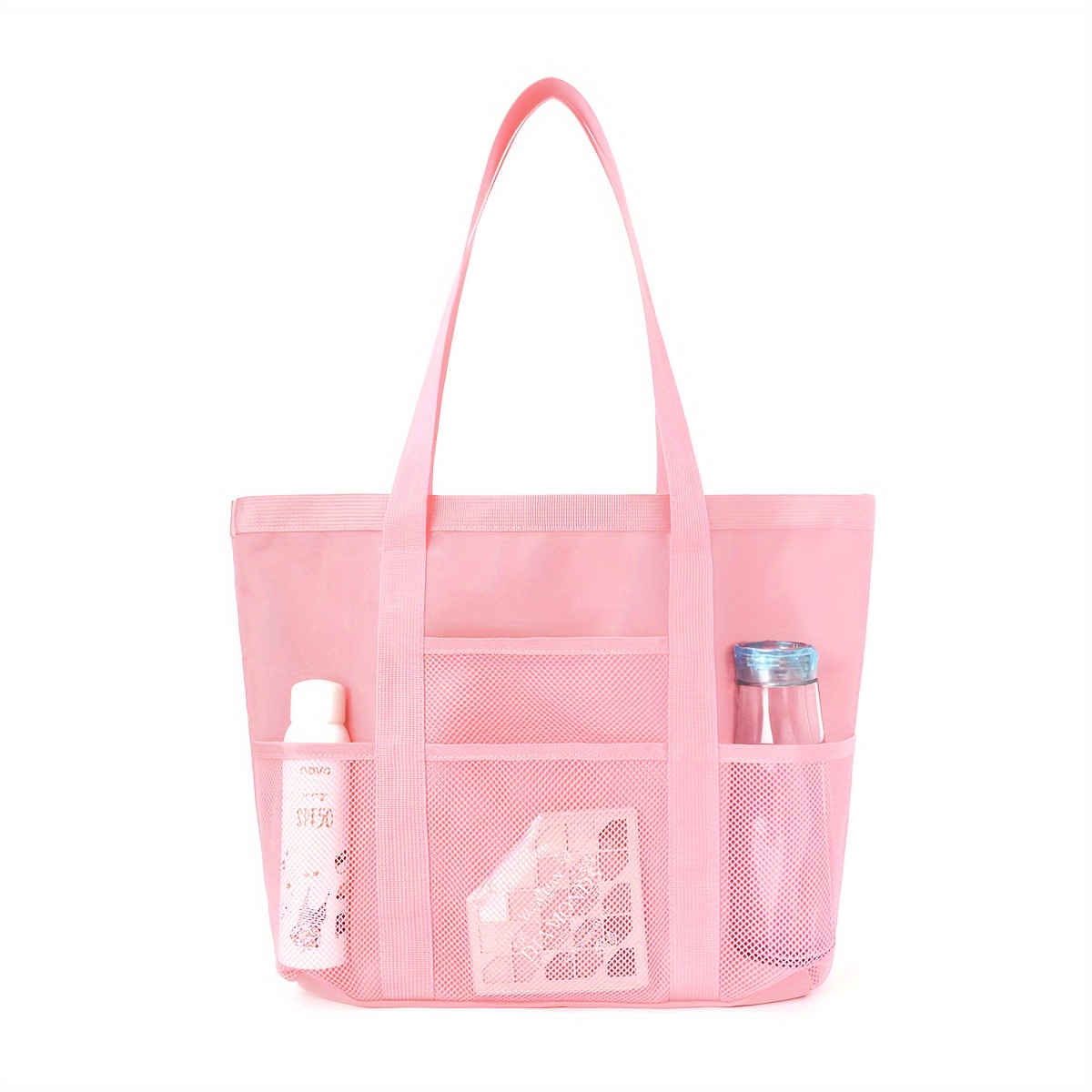 TEMU 1pc Large Capacity Polyester Fiber Travel Beach Tote Bag, Foldable Lightweight Shoulder Bag, With Rope Handle, Suitable For Outdoor Shopping And