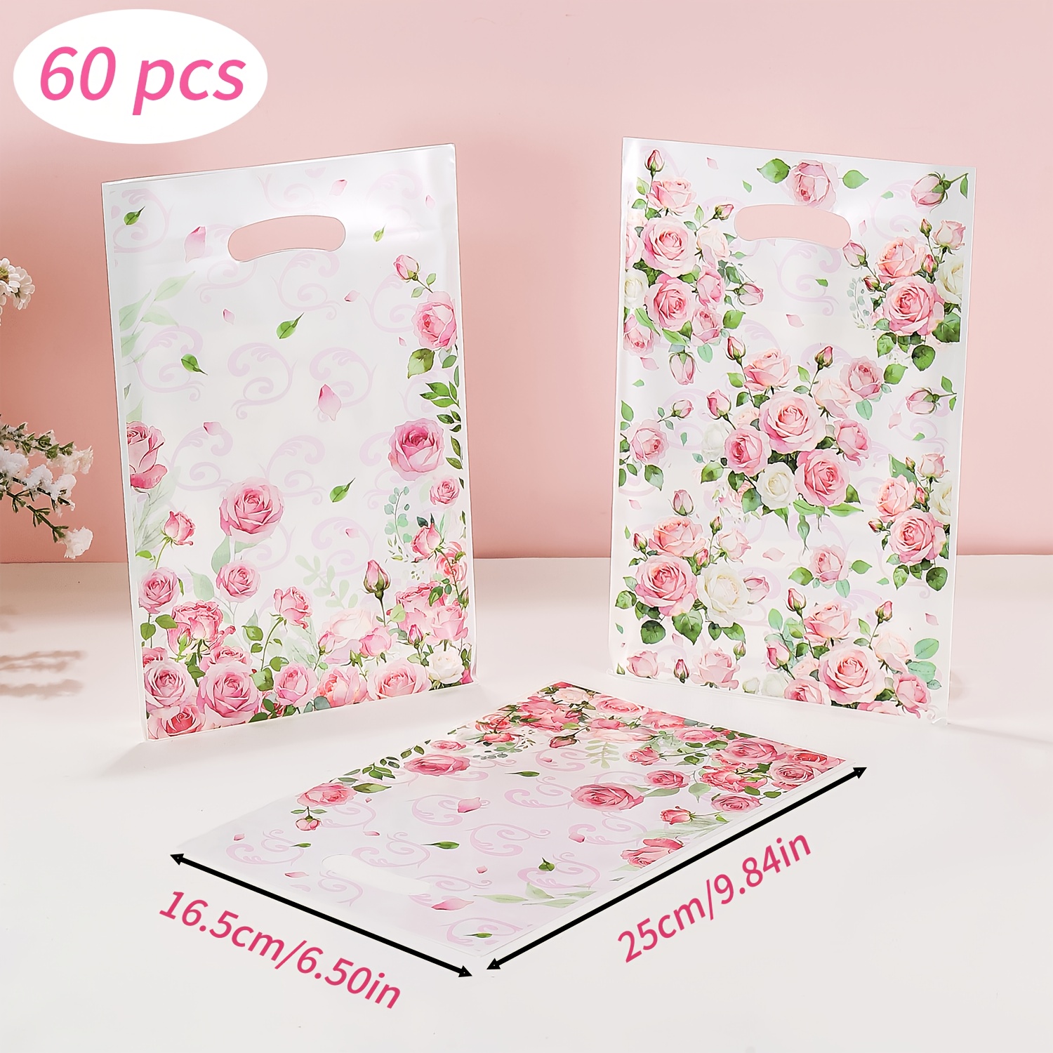 TEMU 10/30/60 pezzi Sacchetti Regalo , Borse da Festa a Tema Rosa Vintage, Sacchetti Regalo per Confezionamento Regali , Decorazioni per Feste di