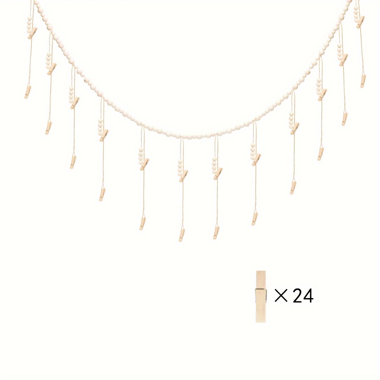 Image of A Photo Banner With 24 Wooden Clips, A Hanging Wooden Bead Photo Display Rack, A Bohemian Photo Garland, A Hanging Collage Frame, Perfect For Decorating Homes, Classrooms, Offices, And Dorms