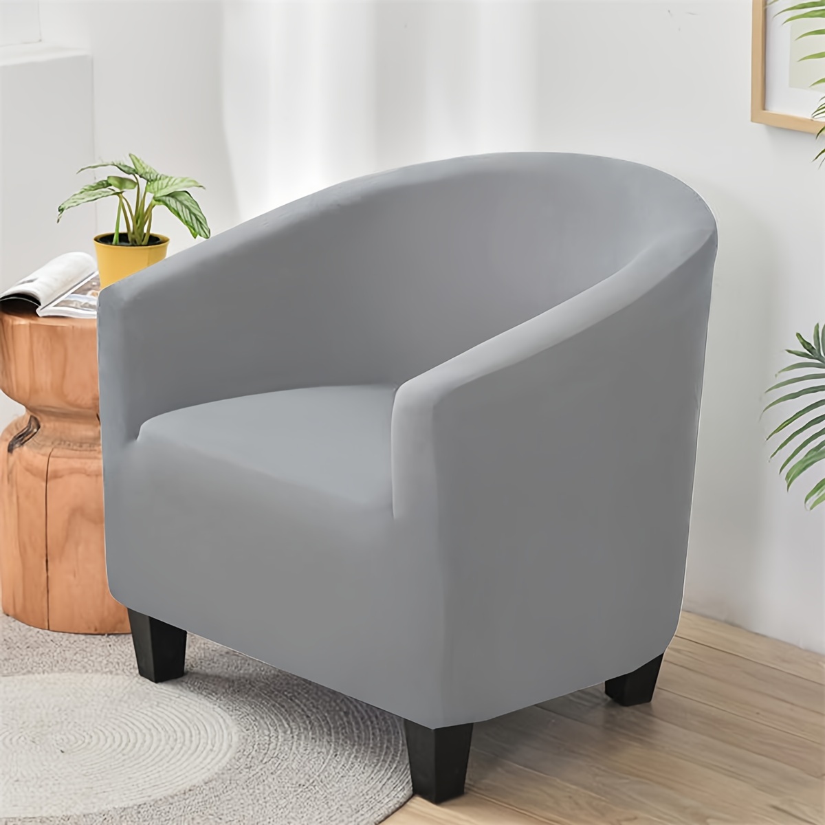 A Solid Color Fiber Fabric Stretch Armchair Booth Sofa Cover Stretch Washable Single Seat Living Sofa Slipcover