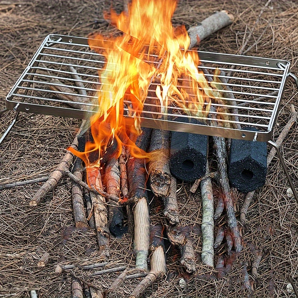 CC Multi-Function Outdoor Grill Rack - Stainless Steel Portable Grill with 2 Burners, 2 Ports & 4 Chairs for Camping, BBQ, Picnics, Tailgating - Durable Lightweight Design for Gas, Electric, Charcoal Grilling, Grills for Cooking, Picnic Essentials, Modern Grilling System, Sturdy Construction
