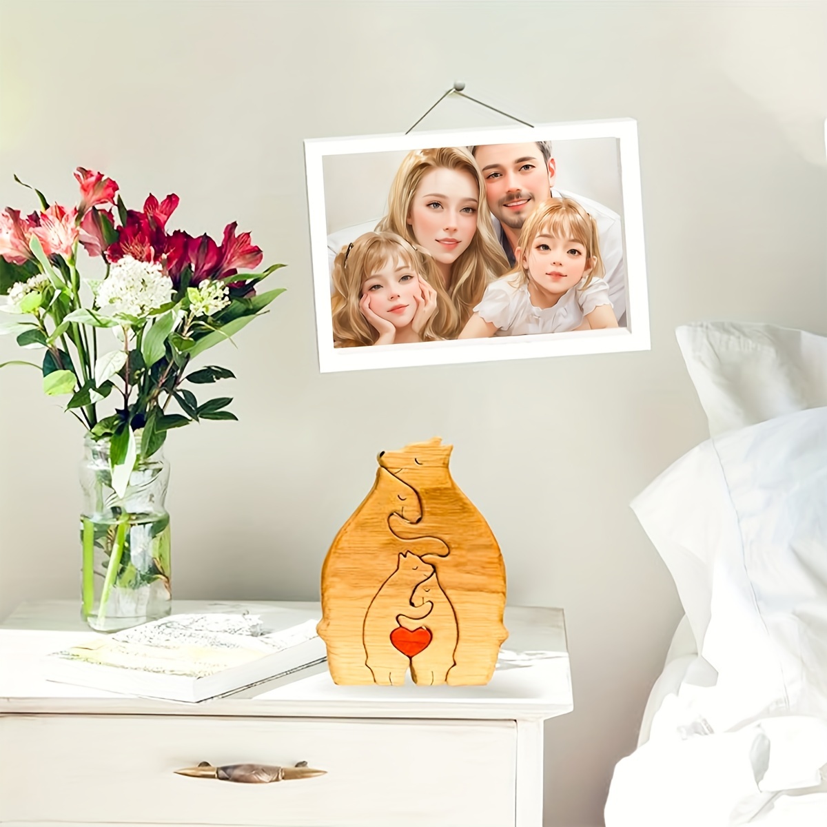 

Diy Cozy Family Wooden Puzzle Living Room Decor, Desktop Solid Wooden Ornament, For Halloween, Christmas, And Thanksgiving Gift Carnival Easter Gift