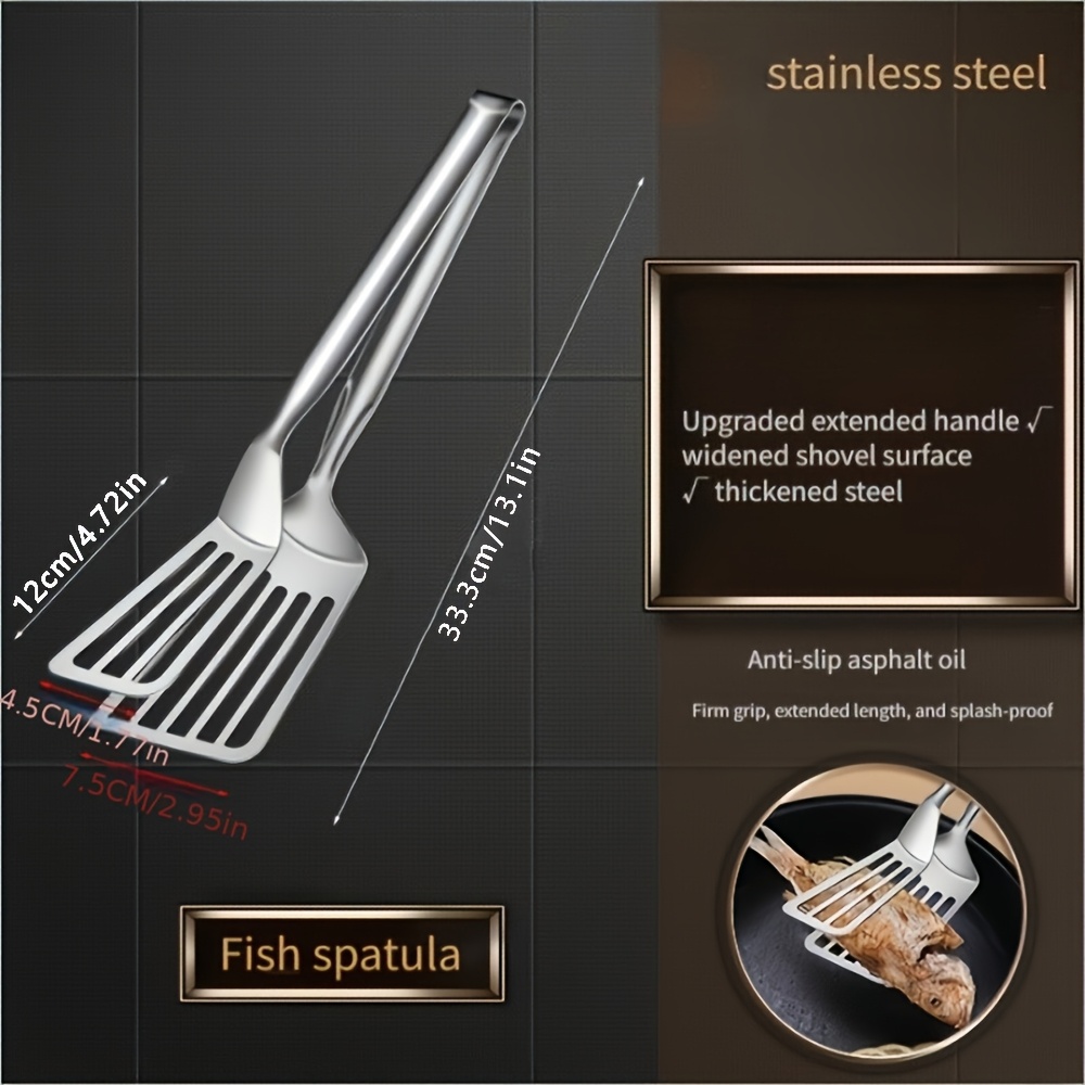 TEMU Durable Commercial And Household Kitchen Stainless Steel Material - Non-slip Grip Double-sided Spatula Tongs, Essential Tool For Grilling,