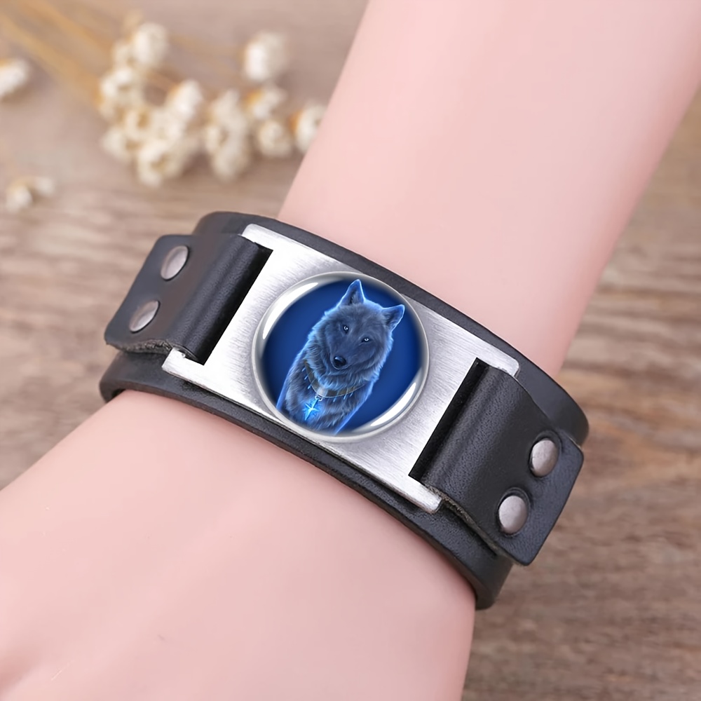 Unisex Mysterious Blue Wolf Head Adjustable Bracelet