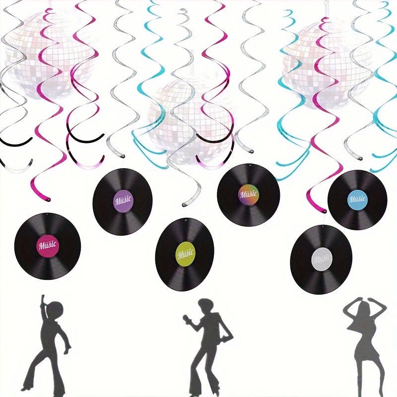 

6pcs Retro Disco Vinyl Record Party Streamers - Universal Paper Hanging Swirls For Weddings, Birthdays, Bachelor Parties, Graduations - Decor For Music Themed Events, Suitable For Ages 14+