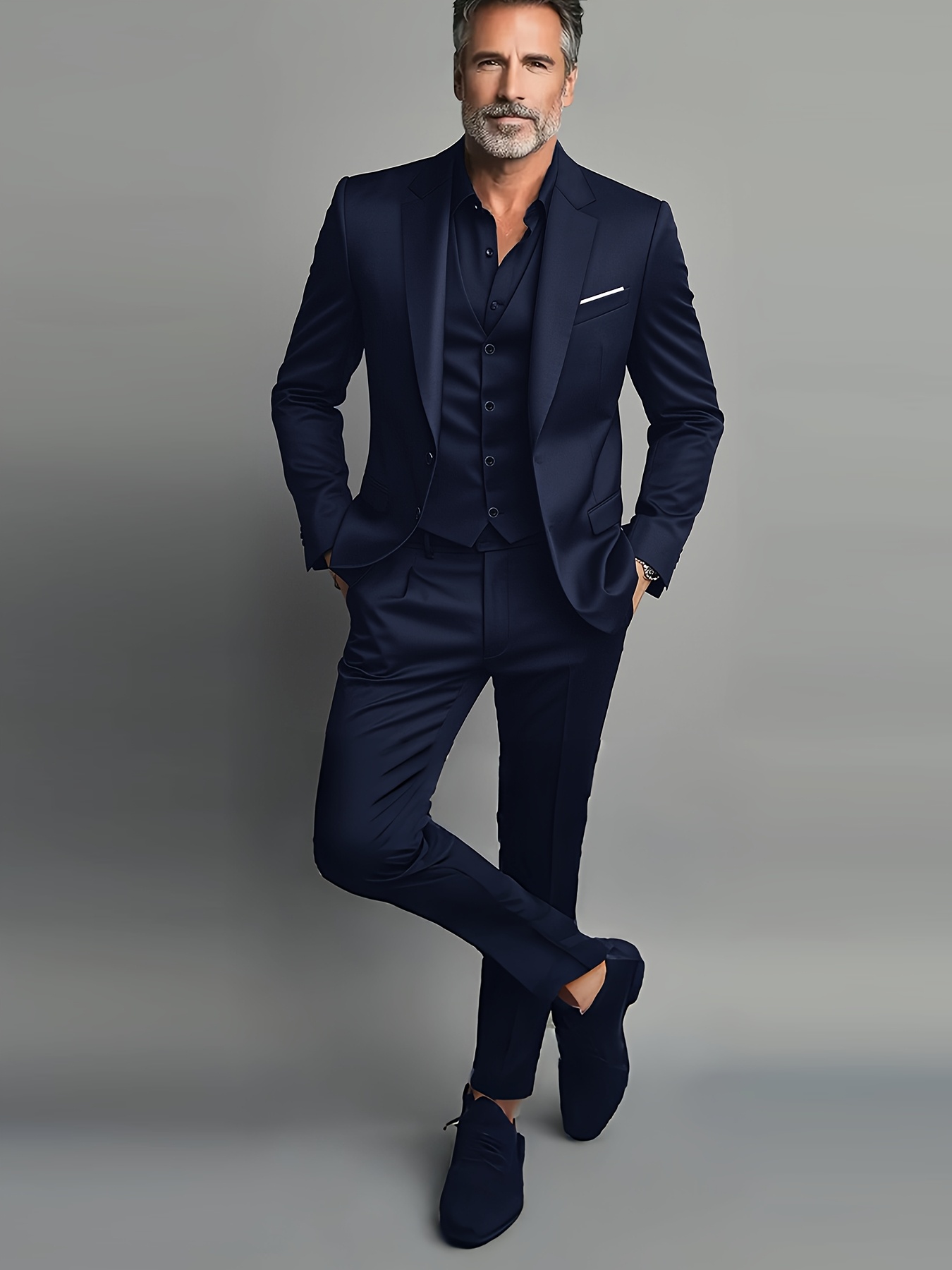 is navy blue dress appropriate for a wedding Navy Three Piece Men's Suit Groom Wedding Banquet Dress Navy / 42R main image 0