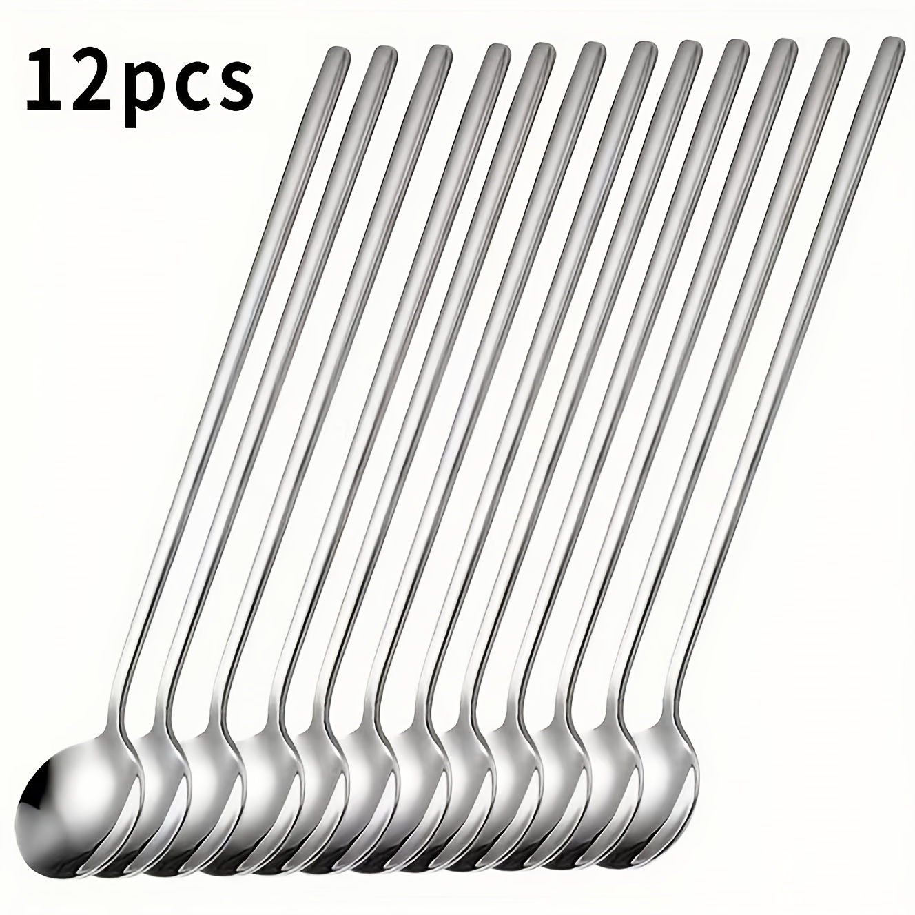 TEMU 12 Stainless Steel Long-handled Silver Coffee Spoons, Stirring Spoons, Iced Tea Spoons, Honey Spoons, Dessert Spoons, And Ice Cream Spoons,