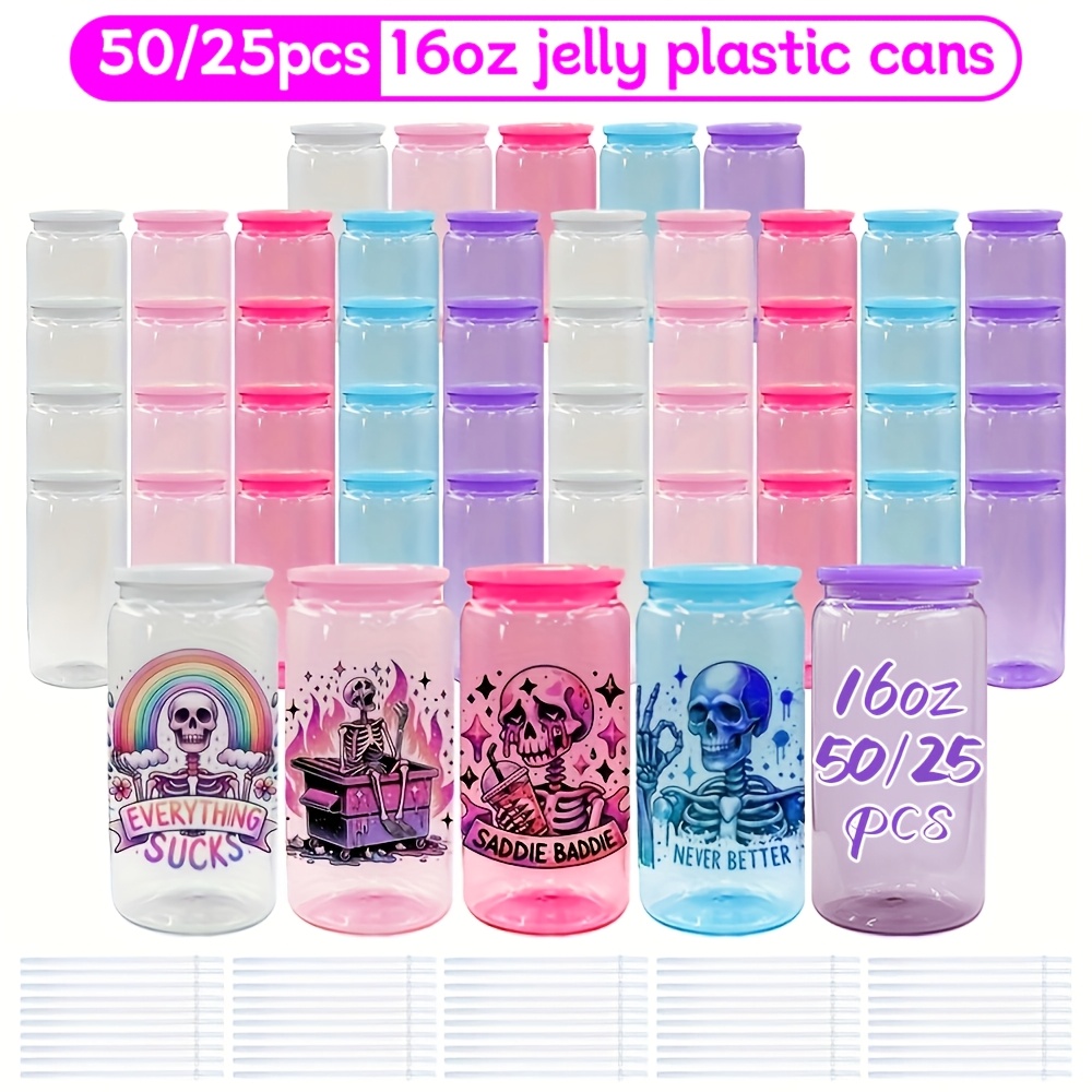 

50/25pcs Shatterproof 16oz Plastic Can Tumblers - Clear Acrylic Cups With Plastic & Clear Straws - Parties, Uv Dtf Wraps Ready