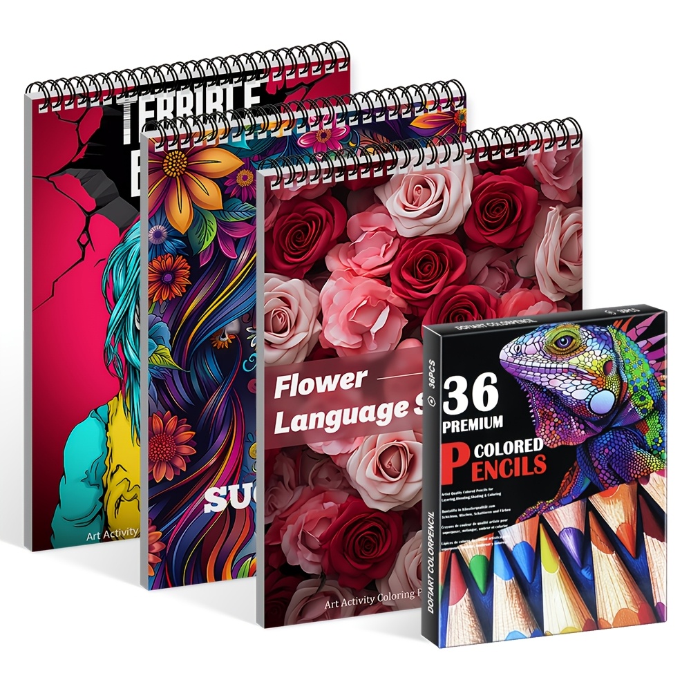 36 Professional Colored Pencils With 3 Adult Coloring Books Vibrant Designs Thick Paper For Professional Art Use Perfect Valentine's Day Gift For Art Lovers To Creative And Fun