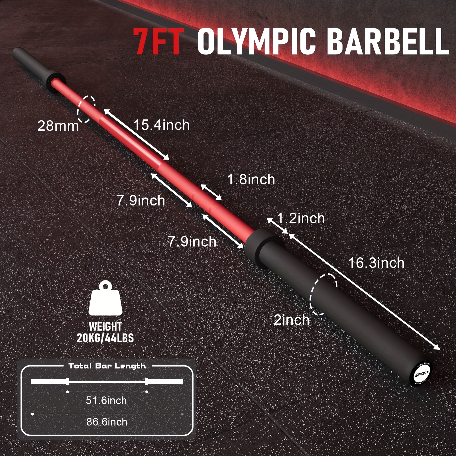 45 lb Olympic Barbell - Red & Black Home Gym Bar