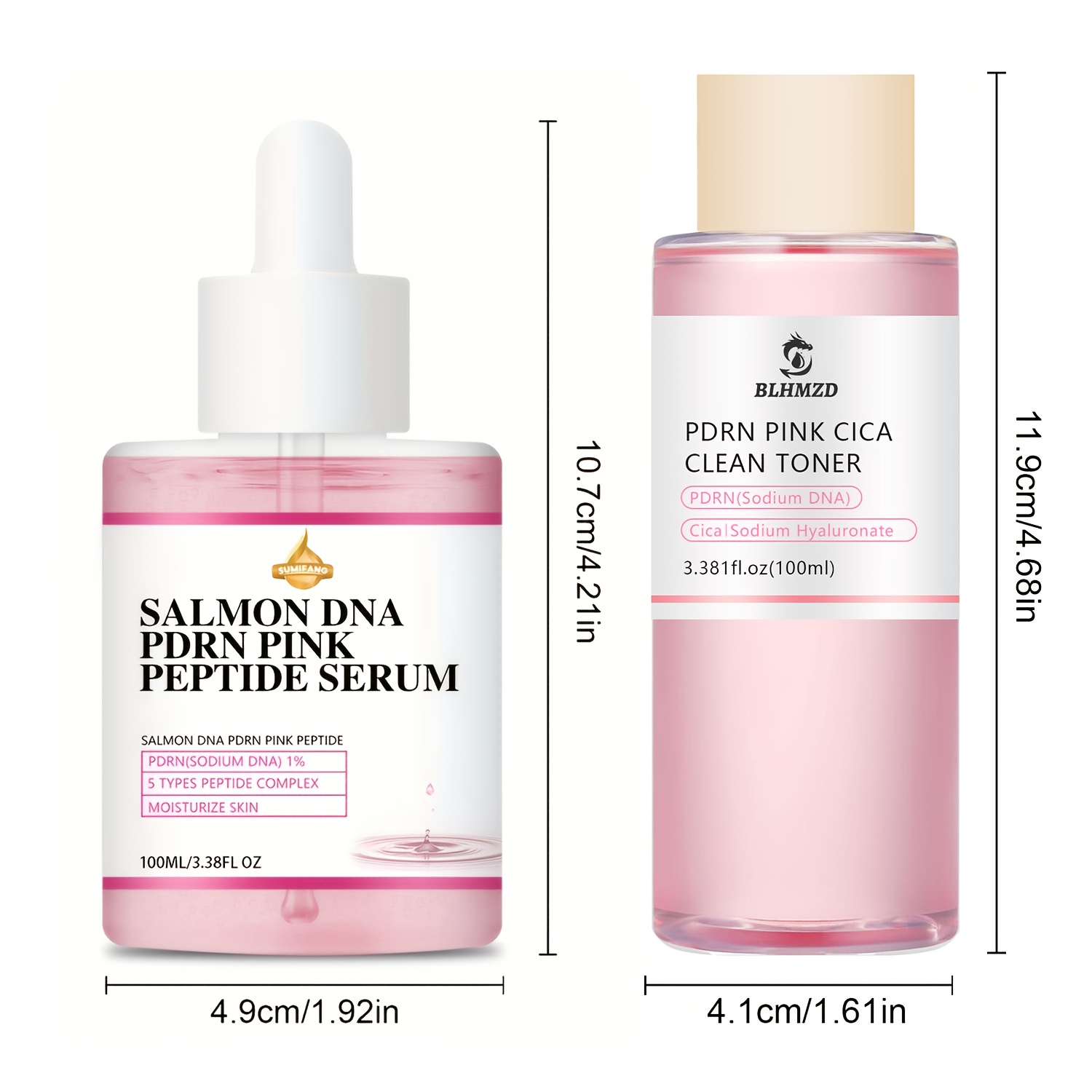 Facial firming Serum100ml+Face Toner100ml - Salmon DNA PDRN Pink peptide Serum extract, Pink gloss serum, peptide, niacinamide, Moisturizing firming - skincare Light Beige younger-looking