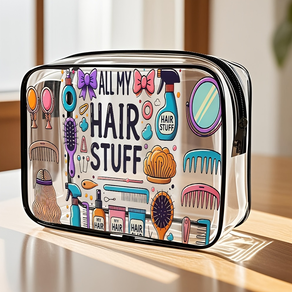 Image of High-quality Makeup Bag | Pvc Lightweight Zippered Cosmetic Pouch, Fade Resistant, Easy To Clean, Ideal For Daily Use, Gym, Vacation - Fashionable Portable Cleaning Bag