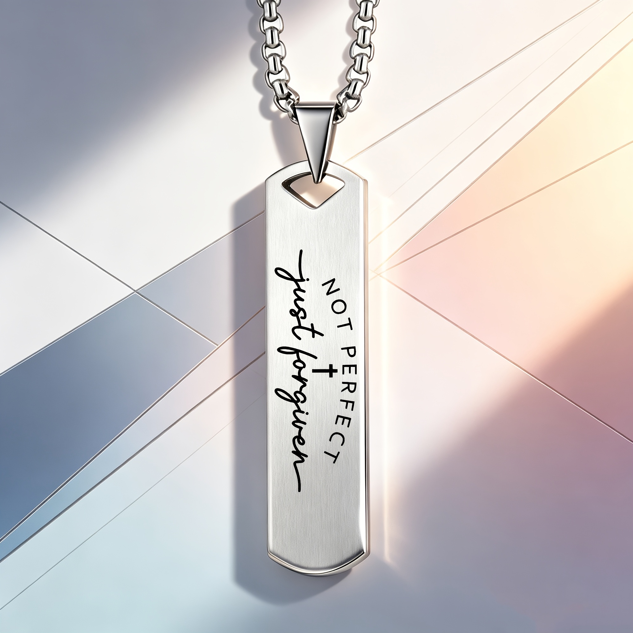"NOT PERFECT, Just Forgiven" Cross Pattern Pendant Necklace