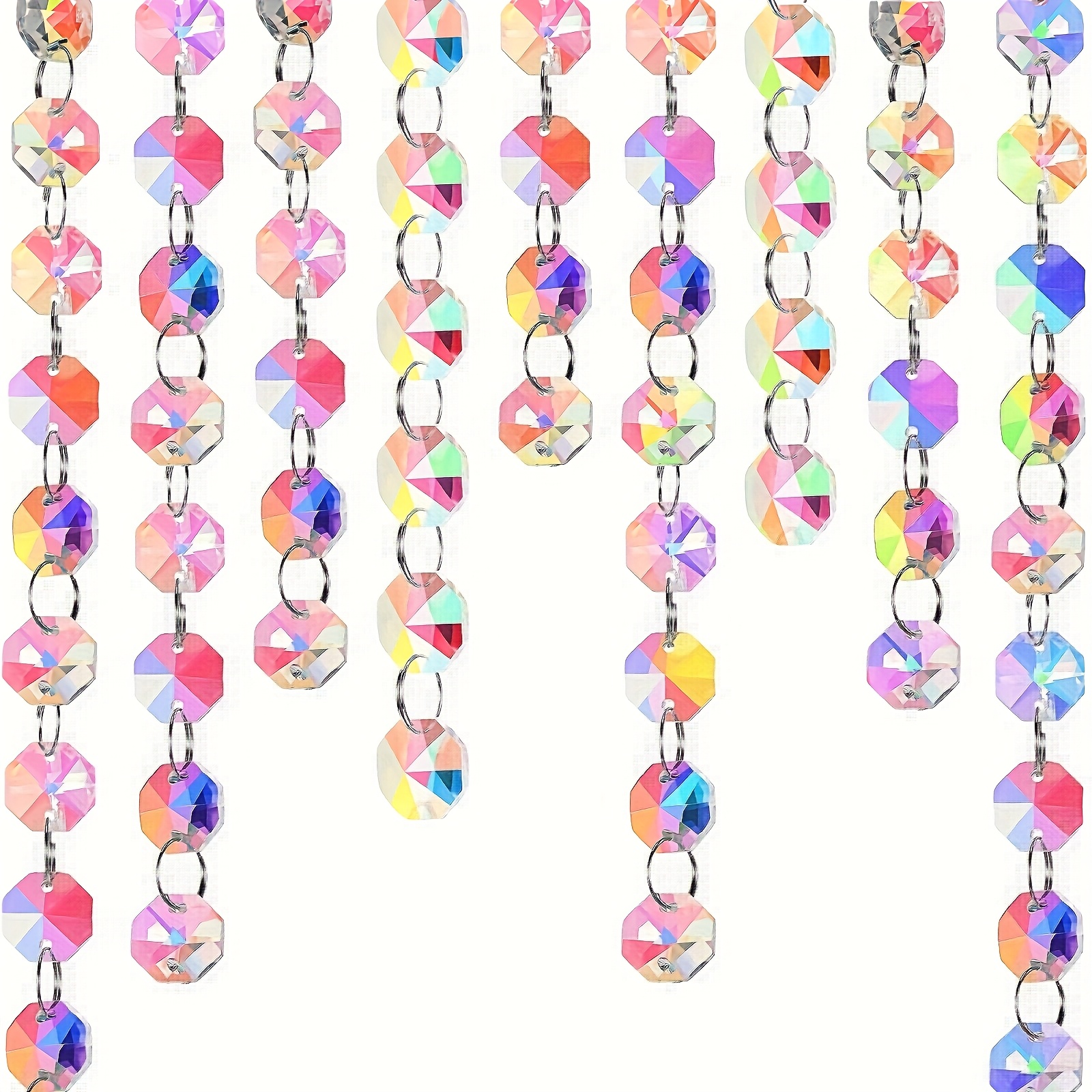 TEMU 33 Feet (10.1m) 14mm Crystal Glass Bead Garland With Rainbow Effect Acrylic Diamond Pendants, Chandelier Hanging Additions For Wedding Party,