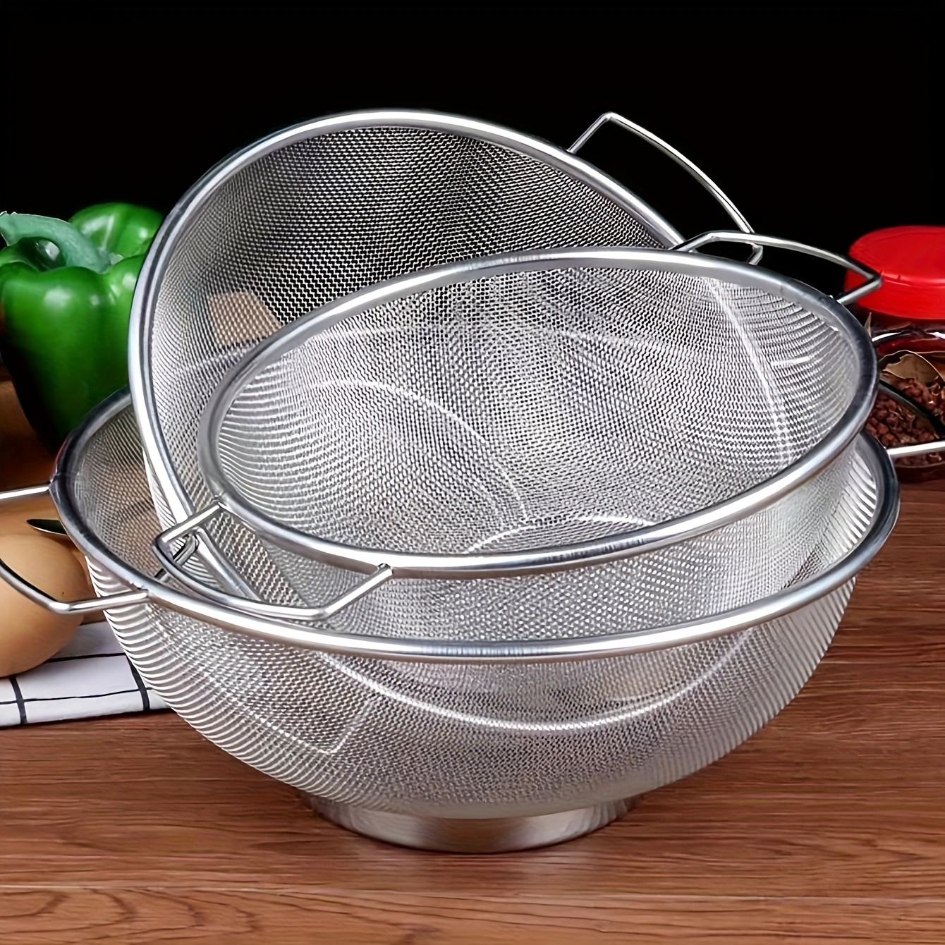 

2-piece Stainless Steel Kitchen Strainer Set - Durable Draining Baskets For Fruits, Vegetables & Rice Washing