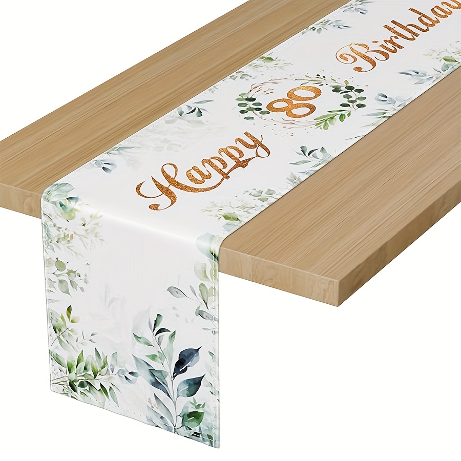 1pc, Happy 80th Birthday Table Runners Green, 80th Birthday Table Runner Eucalyptus Leaves, Table Cloth Linen Decoration For Home Holiday Party Decor Dining Table Decoration