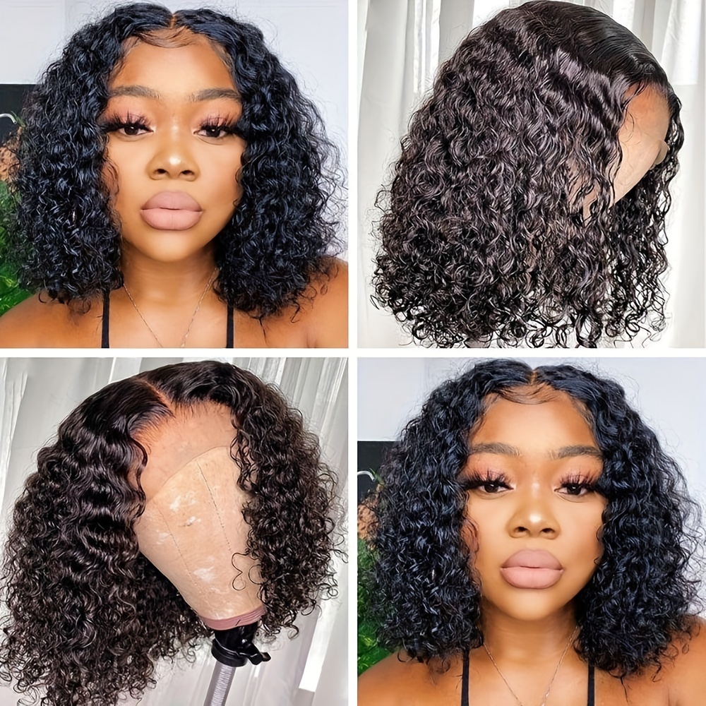  brazilian human hair wig water wave short bob with 4x4 lace front 150 density versatile for all women details 0