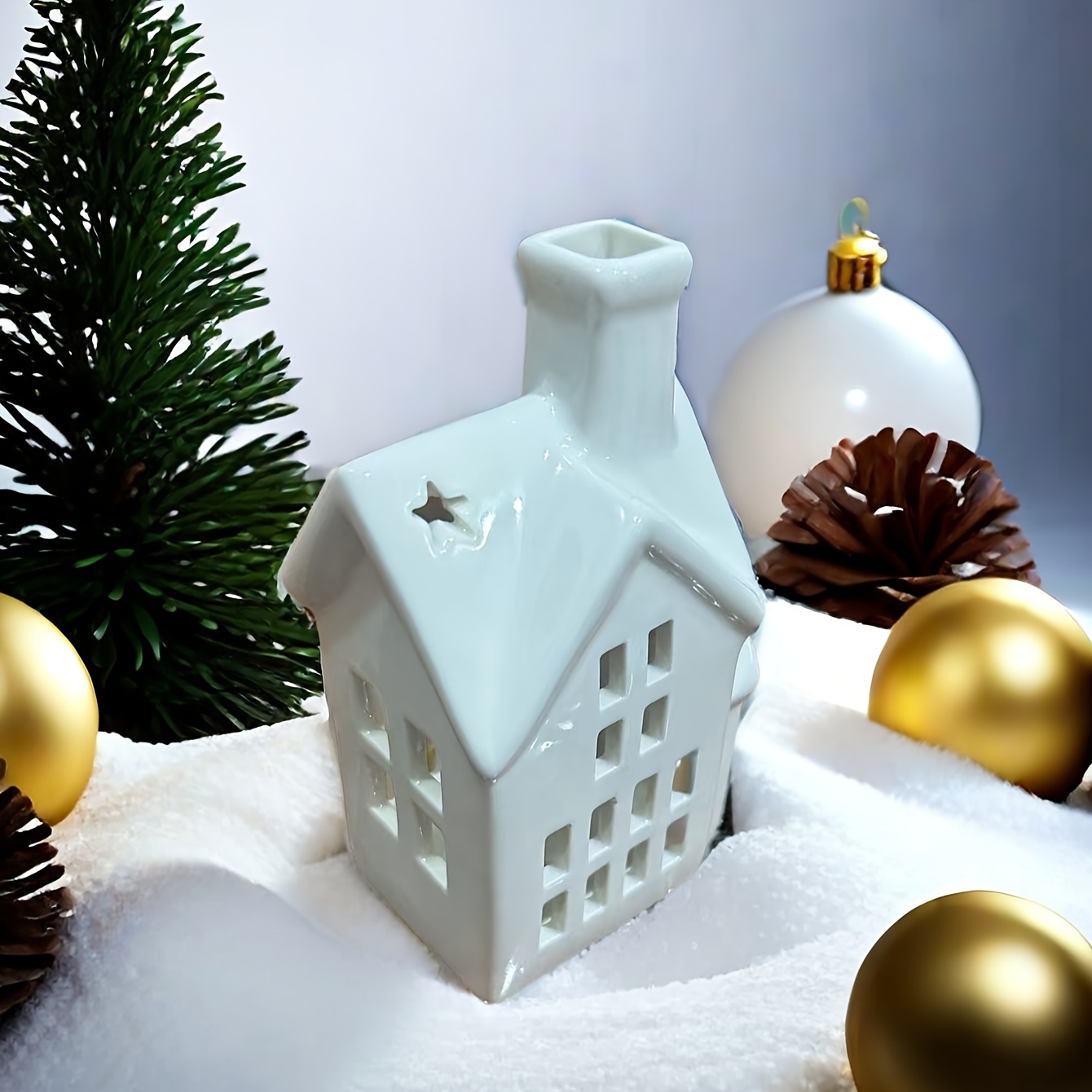 Image of 1pc Ceramic Christmas House Ornament, Multi-style Home Decor Statue, Indoor & Outdoor Holiday Decor, No Power Required, Party Decoration