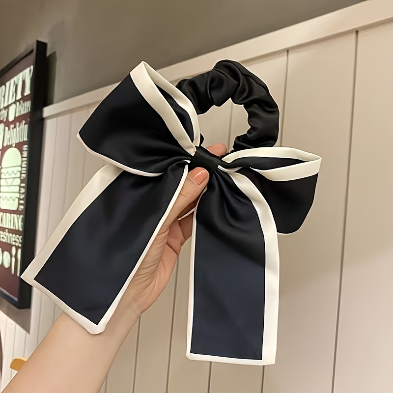 Elegant & Cute Black And White Bowknot Hair Ties, Summer No-Damage Women's Hair Accessories For Stylish Updos