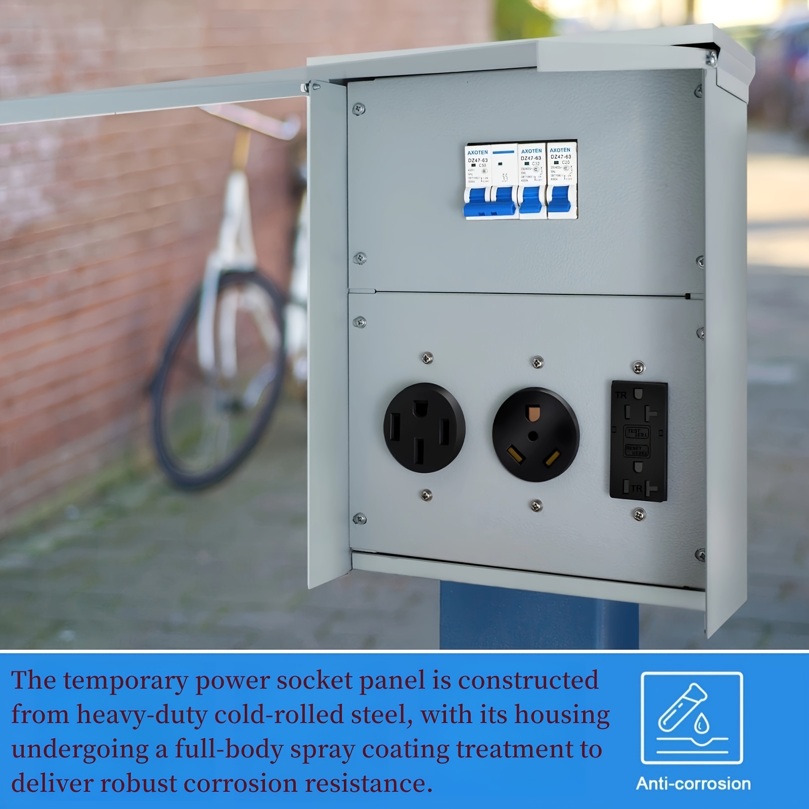 Temporary RV Power Outlet Panel - 20/30/50 Amp Box With GFCI, IP54 Rated, Multiple Configurations