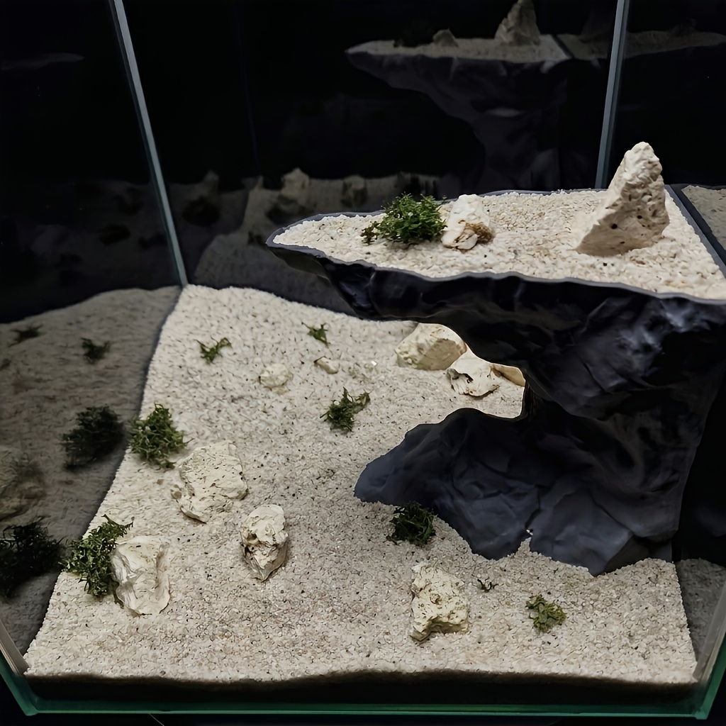 TEMU Small Aquarium Observation Tower Decor, Turtle Basking Platform Terrace, Reptile Hideout Cave, Elevated Fish Tank Landscaping Ornament