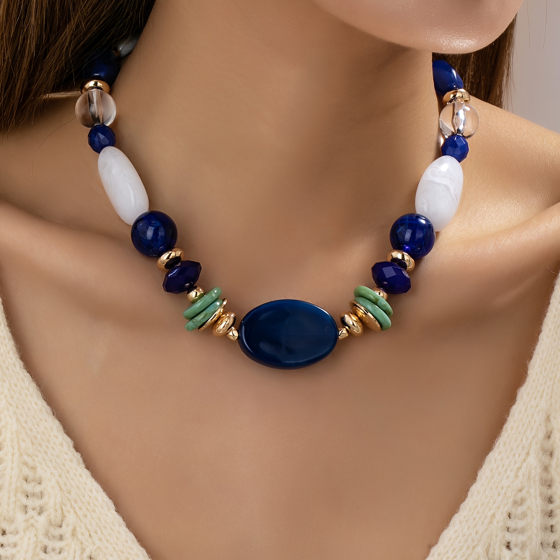 Image of 1pc Sexy Elegant Fashion Geometric Irregular Bead Women's Necklace, Suitable For Party And Daily Wear