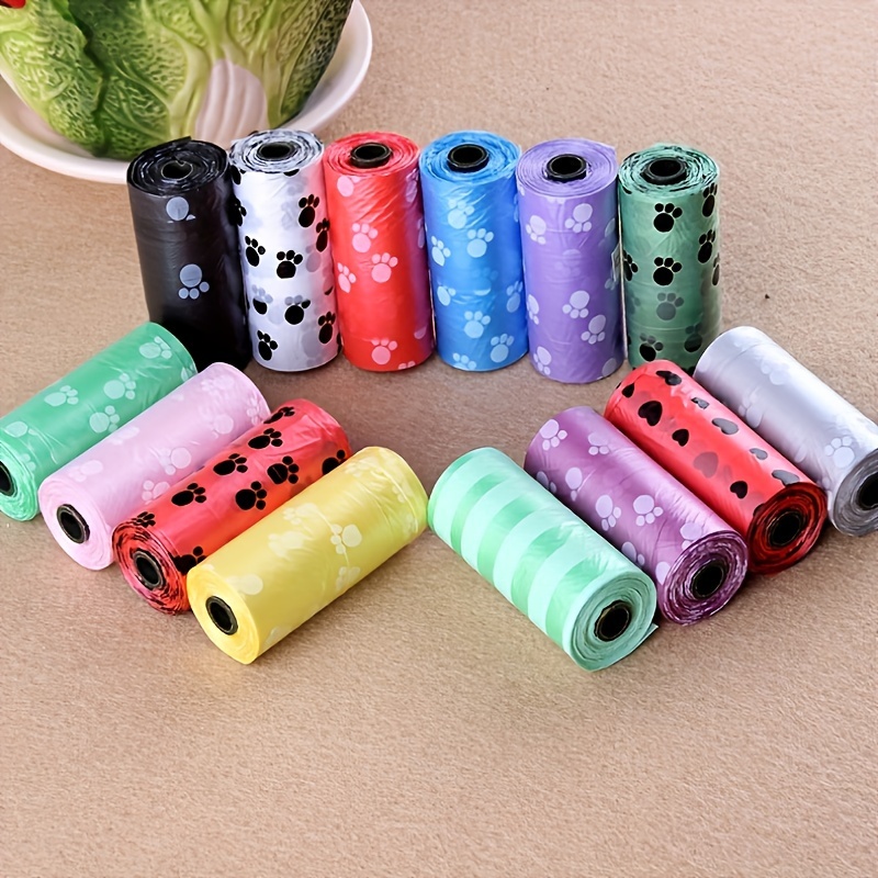 

15pcs/1roll Or 45pcs/3rolls Multicolored Cartoon Paw Print Dog Poop Bags, Leak-proof Pet Waste Bags, For Outdoor Use, Assorted Color