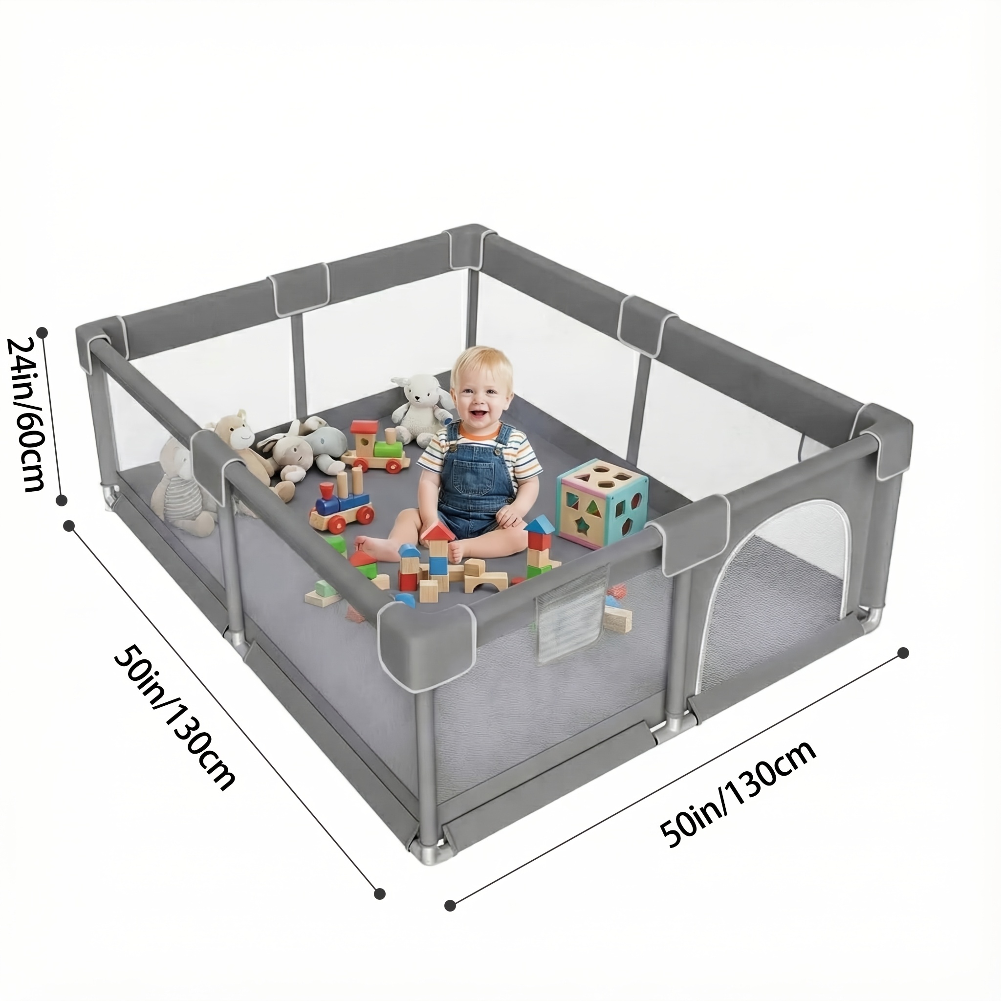 Baby Playpen 50X50 Inch, Play Pens for Babies And Toddlers Baby Fence Baby Play Yards for Indoor & Outdoor with Breathable Mesh Anti-Fall Playpen