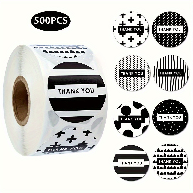 

500pcs/roll Round Geometric Pattern Thank You Stickers Gift Decoration Sealing Stickers - Used For Baking, Bouquets, Envelope Sealing Stickers And Decorative Stickers