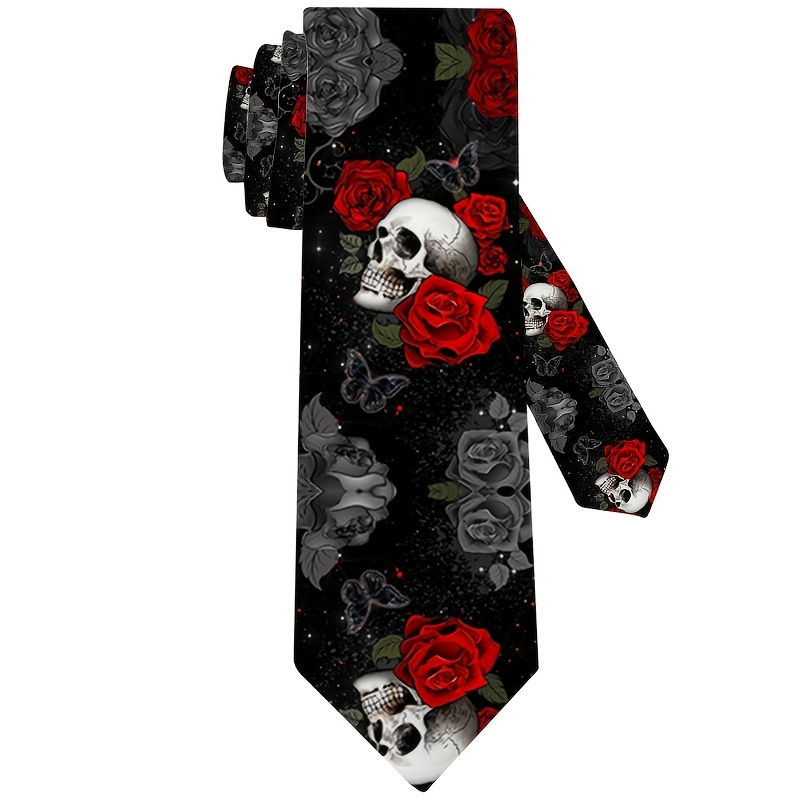 TEMU 1pc, Skull Floral Print Tie, Soft And Fashionable Accessory For Weddings, Dates, Parties, Casual Wear, Easy To Clean, Great Gift - Formal
