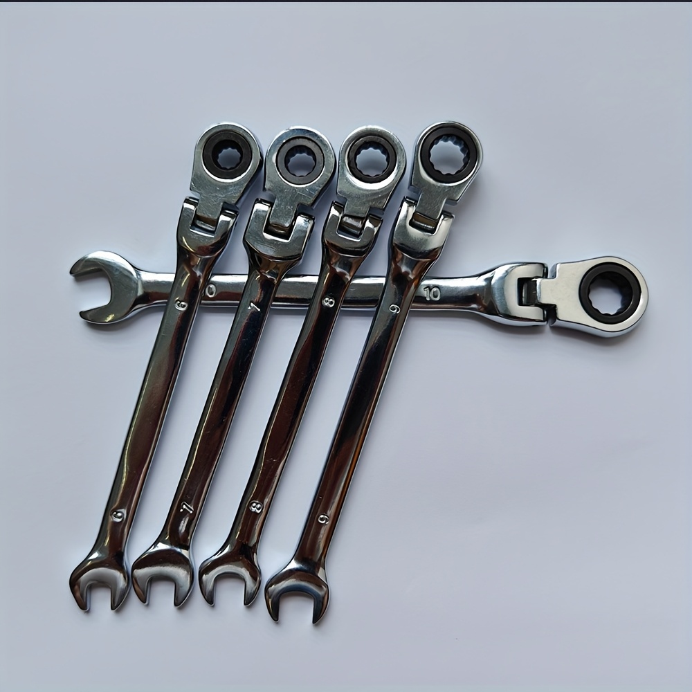 TEMU 5pcs Flexible Head Ratchet Wrench Set, Metric, Chrome Vanadium Steel Combination Wrench Set, Car Repair Tool, Quick And Effortless Repair Tool