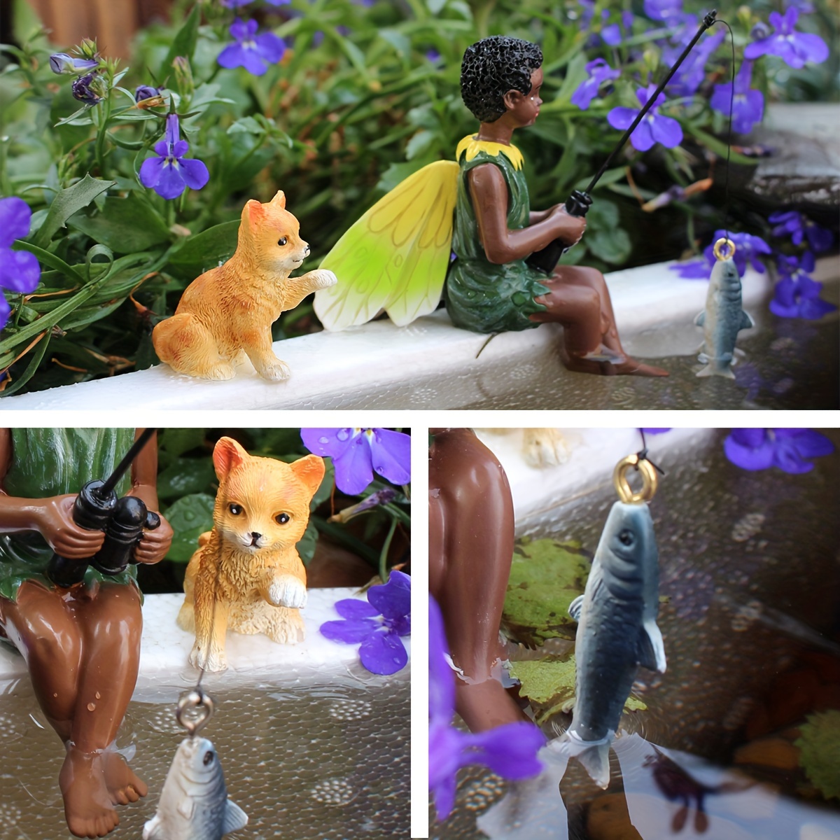 Cartoon Fishing Girl/boy Statue Resin Fisherman Sitting - Temu