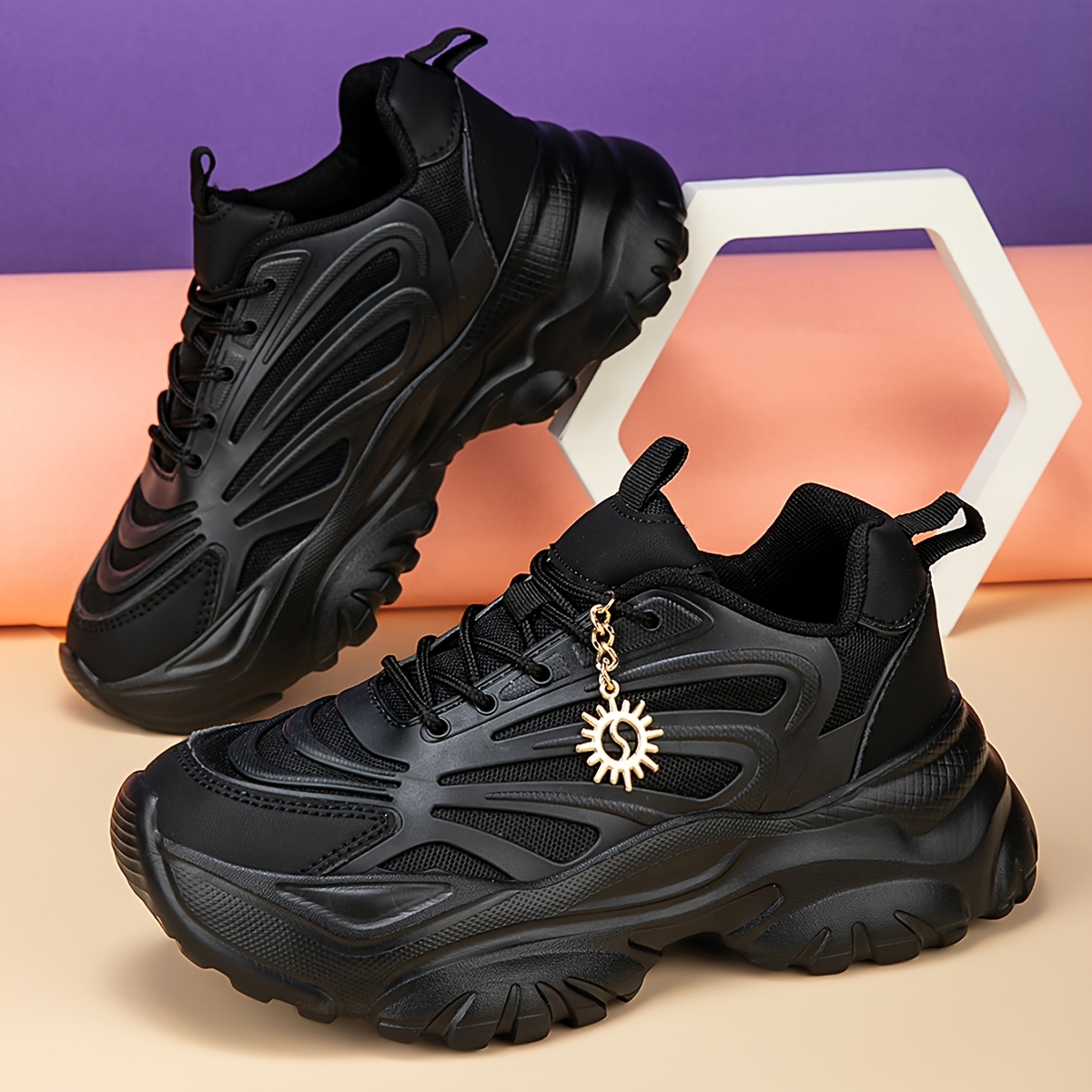 zapatillas de plataforma gruesa transpirables para mujer con   gruesa y   metálico -     para aumentar  , adecuadas para casual,   -   acolchada (uso todo el año) 7
