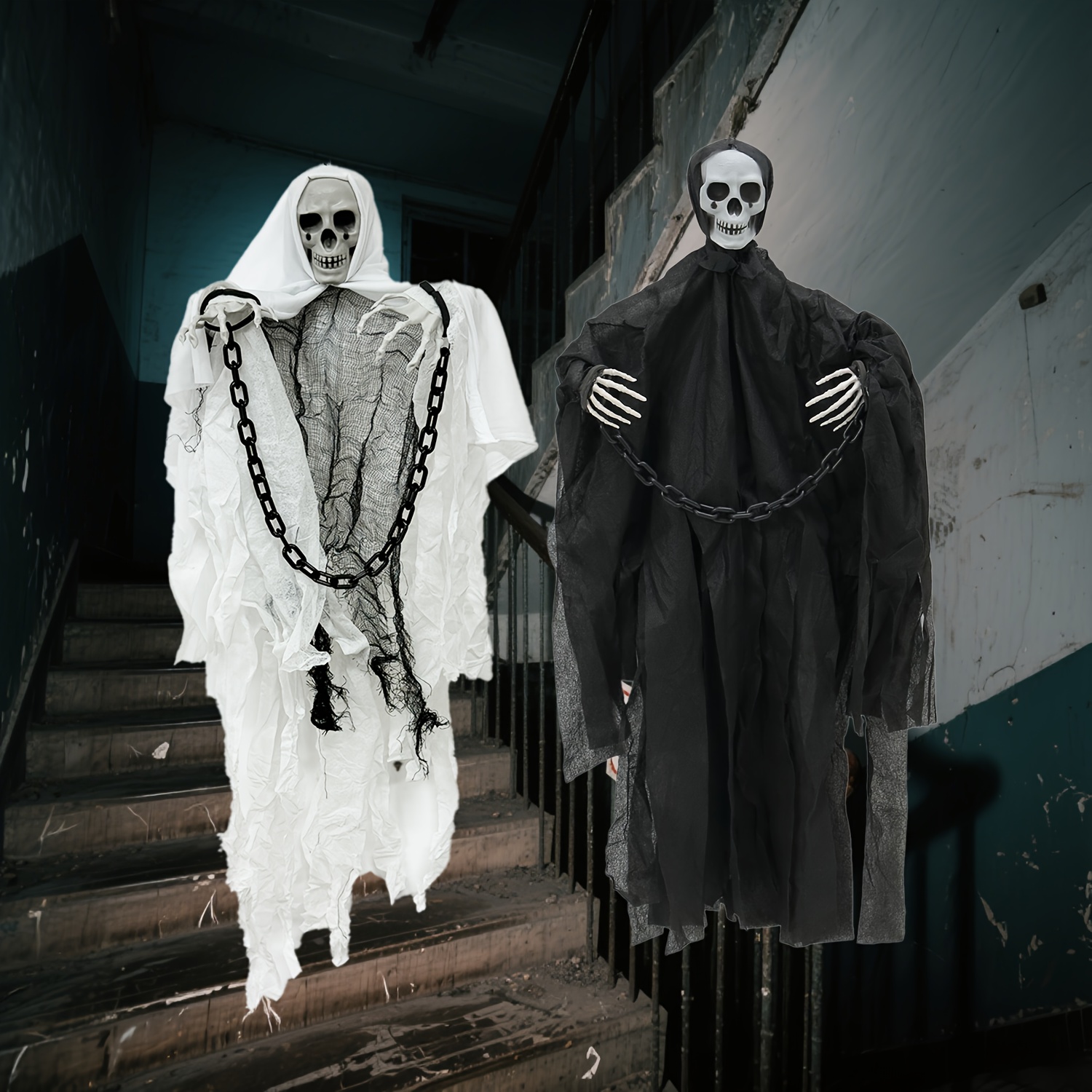 Image of 2pcs Halloween Weird Black And White Hanging Decoration 100cm 39 Inches Super Large Size Hanging Fabric Material Halloween Christmas Easter Decoration Theme Home Pendant
