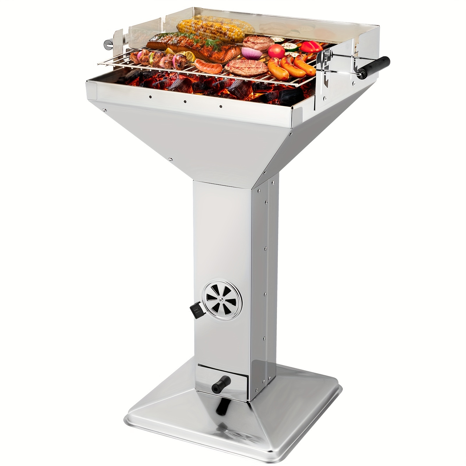 Stainless Steel Charcoal Grill, Portable Camping Grill, , , Outdoor Grill, Height Adjustable With Ventilation Control, Easy To Clean