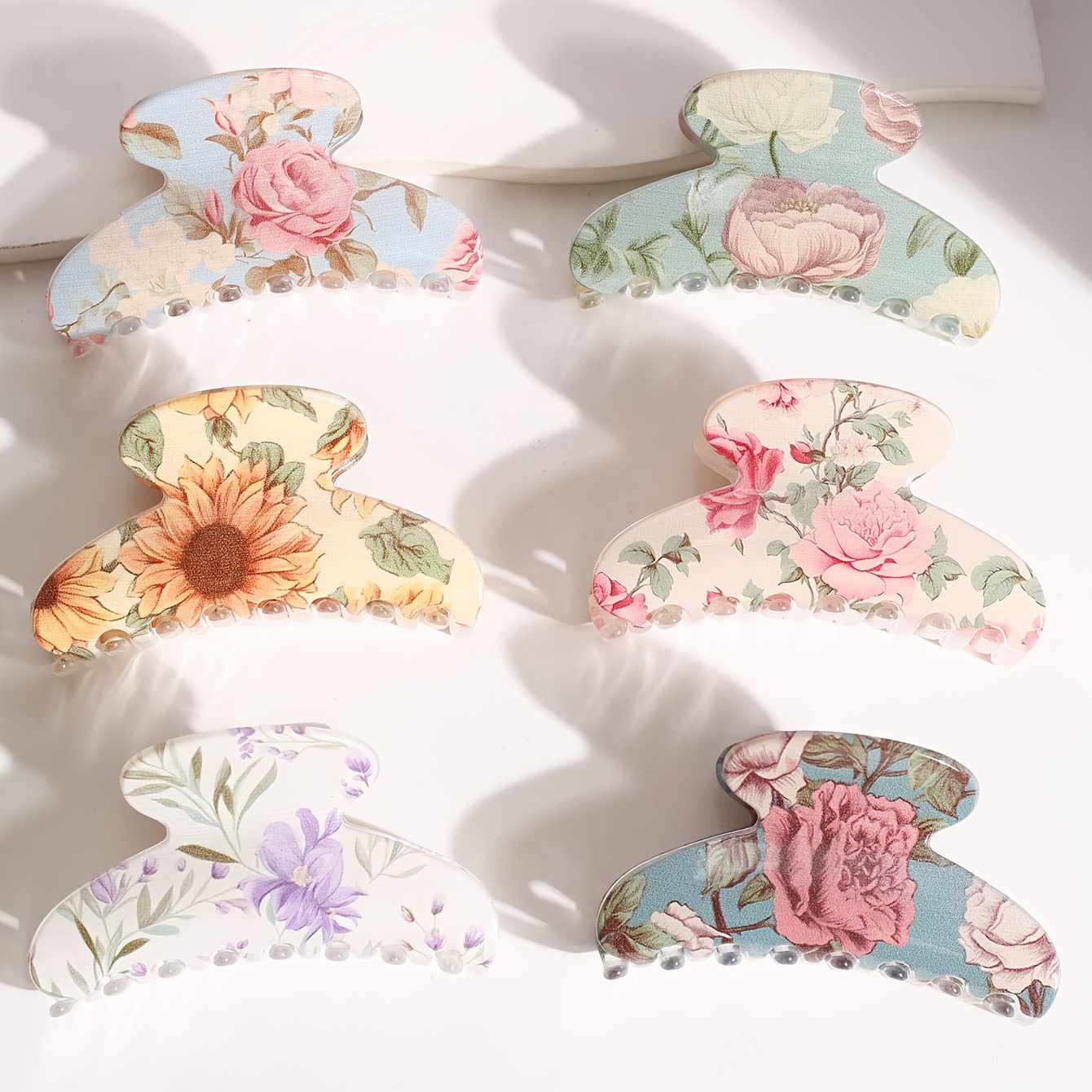 TEMU 6pcs Pinces à Cheveux Tendance Polyvalentes Bohèmes Imprimé Floral , Style , Adaptées , , les Fêtes, la Conduite