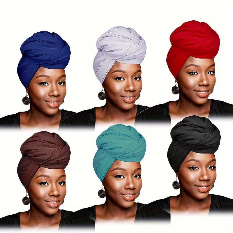 

Elegant 6pcs Set: Breathable Polyester Knit Turban Head Wraps For Women - Stylish Pre-tied Knot Caps, Solid Color Chemo Hats & Beanies | Non-stretch, Outdoor Activities