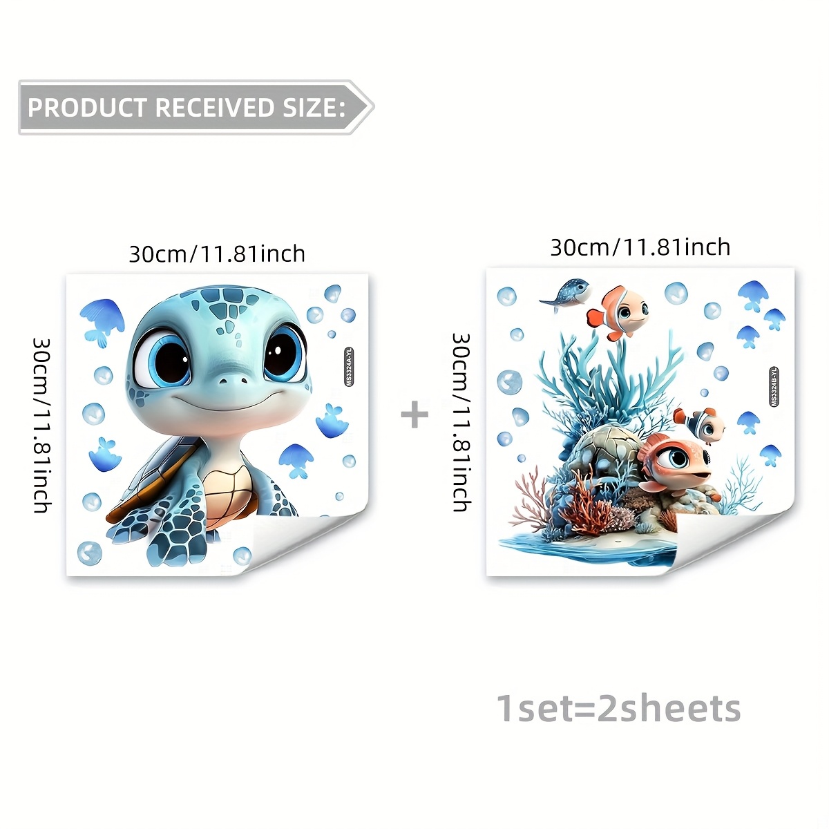 Image of A Set Of 2 (30*30cm*2pcs) Turtle Bubble Toilet Sticker Bathroom Toilet Lid Ugly Cover Background Wall Sticker Self-adhesive Ms3324a+b-yl