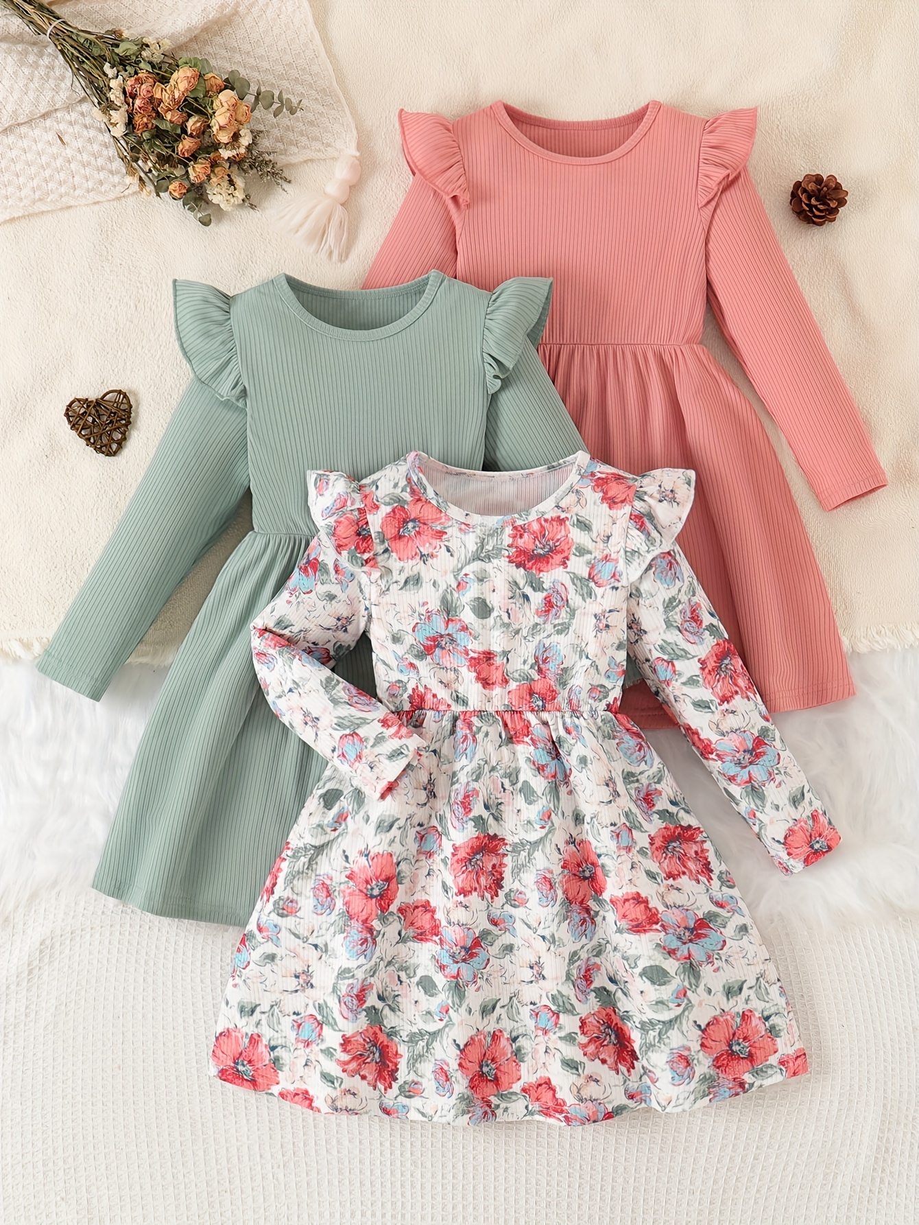 young girls fall dresses girls 3pcs set full floral print - Temu Mauritius