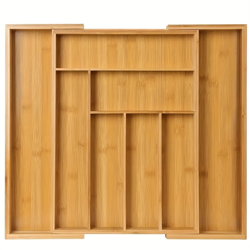 TEMU 1pc Multifunctional Bamboo Expandable Drawer Organizer, Used For Tableware, Adjustable Trays, Wooden Drawer Partitions, Used For Organizing