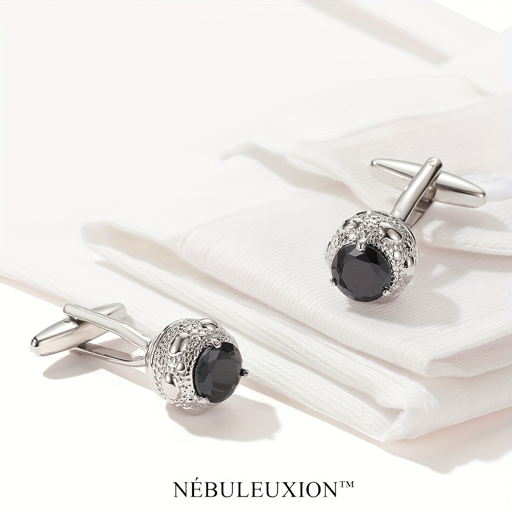 Premium Light Luxury Cufflinks Set with Black Zirconia, 2pcs