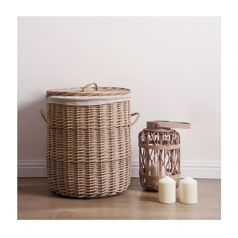 Image of 1pc Of Rustic Storage Basket, Large-sized Laundry Hamper With Lid And Cloth Cover, Nordic-inspired . Suitable For Organizing Room, Bedroom, Laundry Room, Bathroom, Or As Home Decor, Laundry Baskets